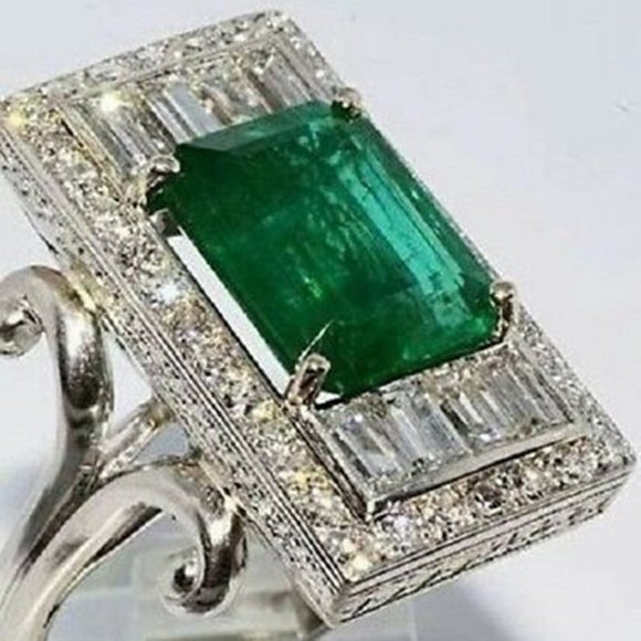 🍁Vintage Luxury Emerald Crystal 925 Silver Plating GemstoneEngagement,UNVN12505 - Picture 1 of 6
